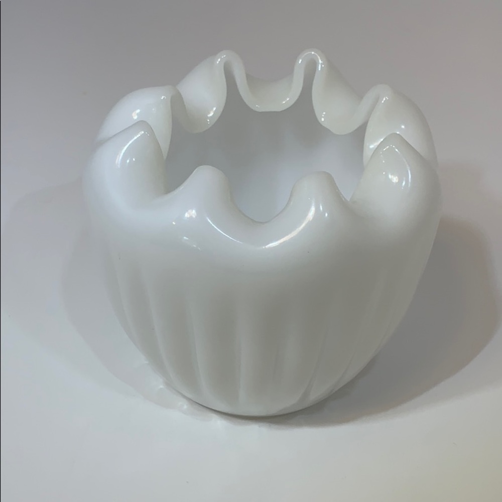 White Milk Glass Depression Vintage Bowl Vase